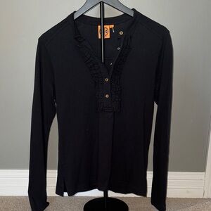 Tory Burch Black Ruffled Button Down Shirt